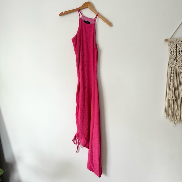 Lulu’s Break the Rules Pink Ruched Asymmetrical Midi Dress - Picture 6 of 9